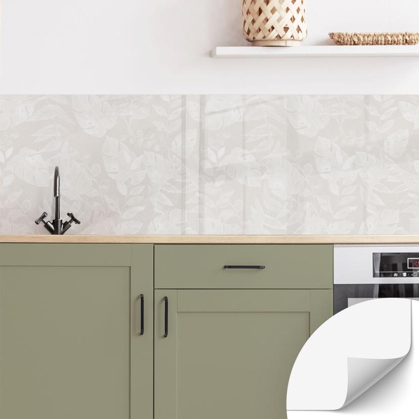Selvklæbende stænkplade til køkken Tropiske blade Beige - Bloomery Decor