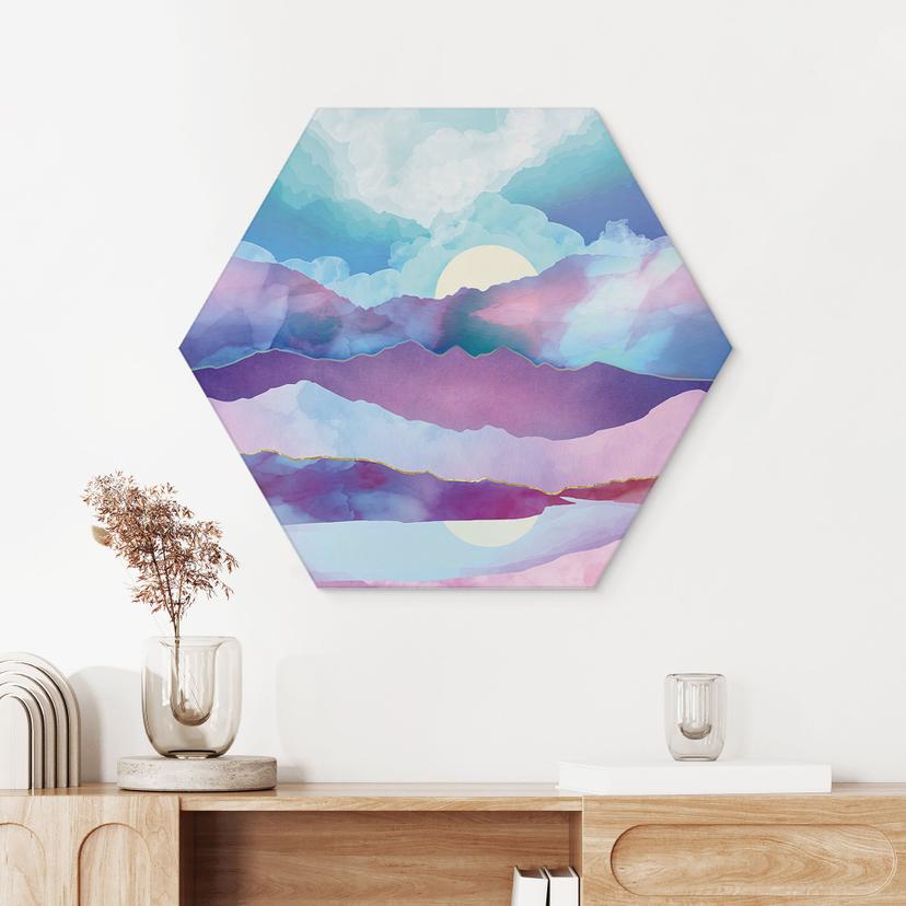 Esagono Alu-Dibond Abbagliante paesaggio montano - SpaceFrog Designs
