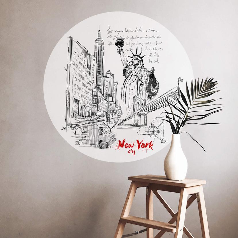Wallsticker New York Frihedsgudinden - Sort og hvid - Rund - Elsk din by
