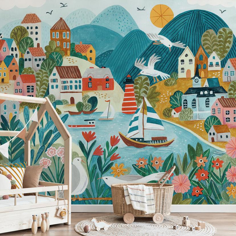 Papier peint village côtier coloré en été - Bonne Müller