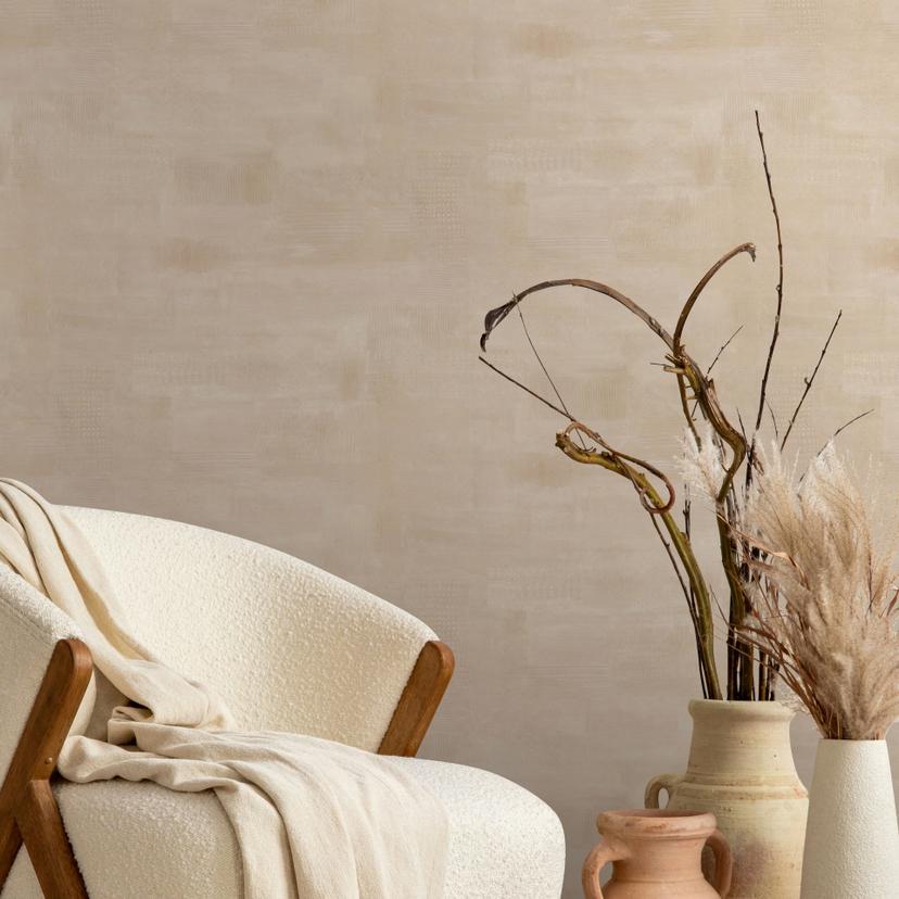 Ikke-vævet tapet gipslook, betonlook almindelig geometrisk mat i beige brun