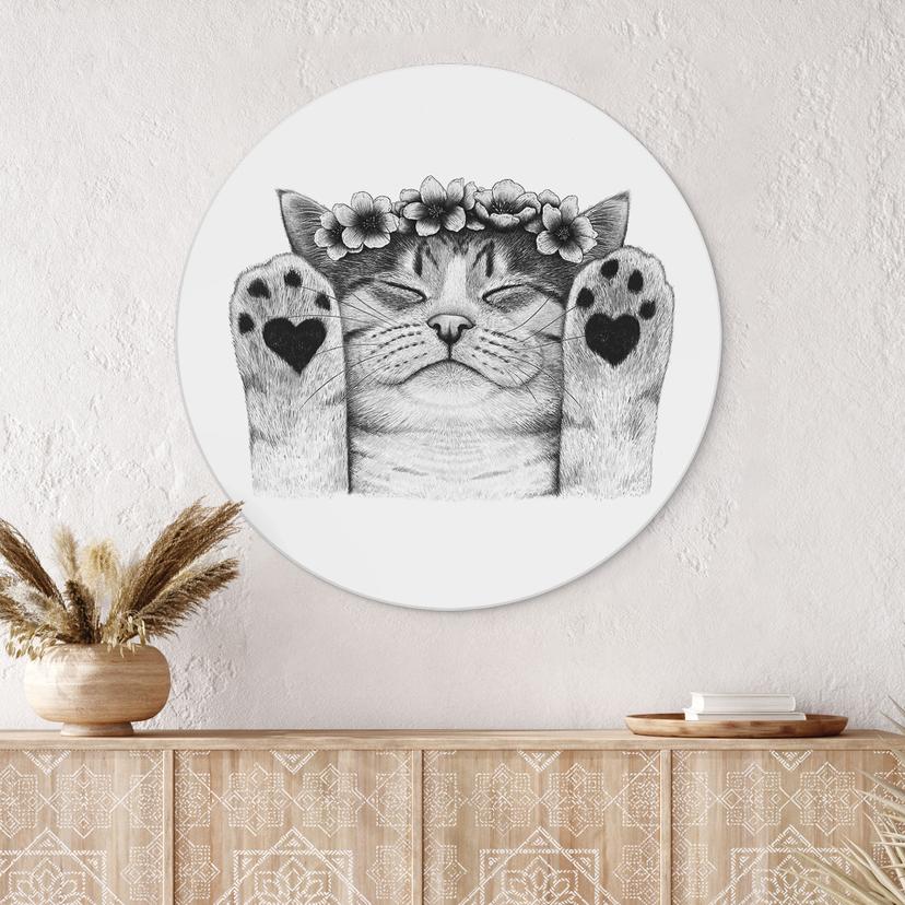 Wanddecoratie Lieve kat met hartjespootjes - Korenkova - Alu-Dibond Rond