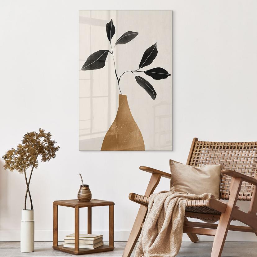 Tableau en verre acrylique Branche dans un vase doré - ThingDesign