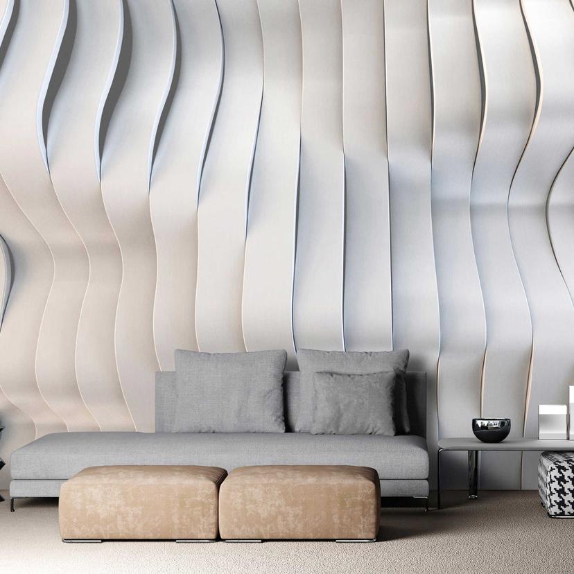 3D bølgetapet hvid sølv - non-woven tapet i moderne design