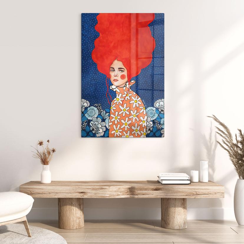 Stampa su vetro Donna con capelli rossi e fiori - Hülya