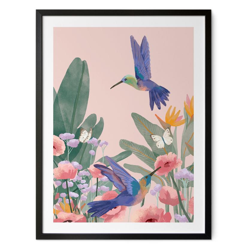 Plakat To kolibrier i den farverige blomstereng - Goed Blauw