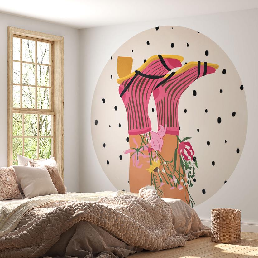 Fototapet sokkekærlighed møder flower power - Mokate - Round - vliesetapet/selvklæbende non-woven ta