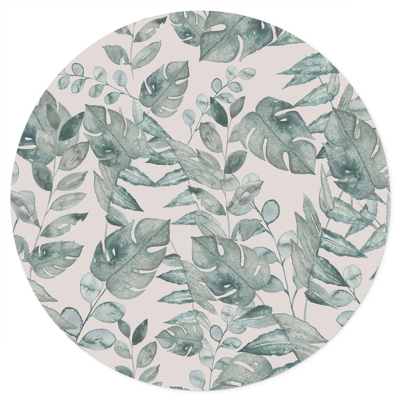 Jungle bladeren aquarel crème Muursticker - Bloemdecor - Rond