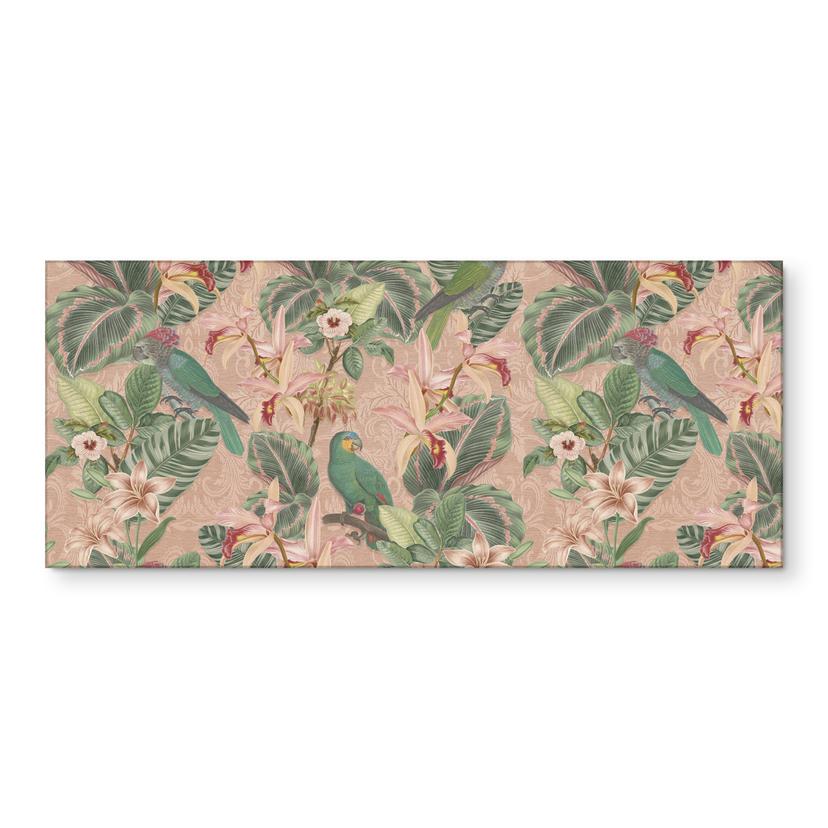 Rivestimento cucina jungle con pappagalli rosa - Bloomery Decor