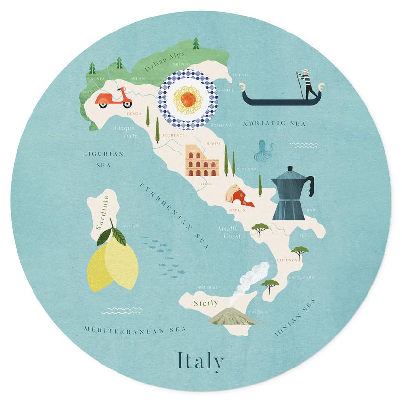 Wallsticker karta över Italien - Rivers - Rund