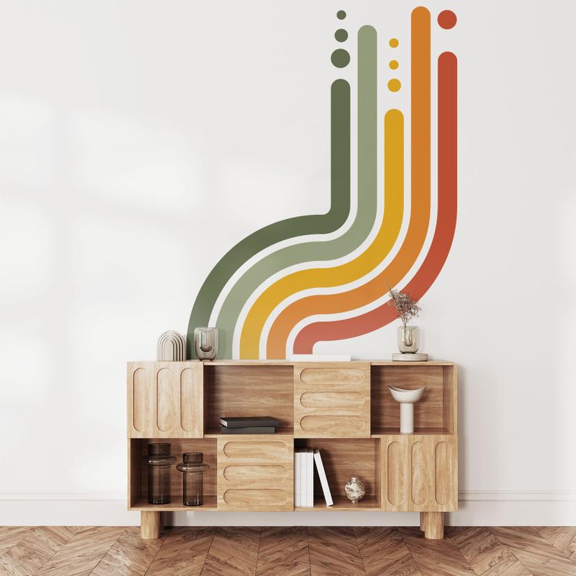 Wallsticker retro stribe form sæt (4 dele) | regnbuefarver