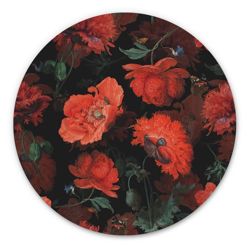 Tableau sur alu-Dibond UN Designs - Fleurs rouges - Rond