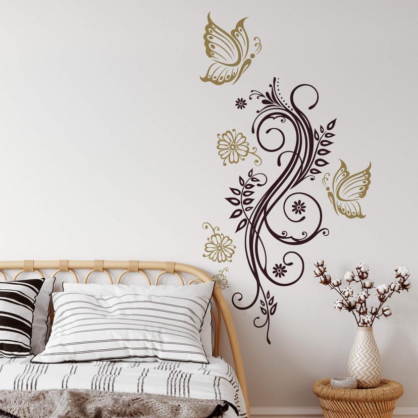 Sticker mural - Vrille de fleurs 8 (bicolore)