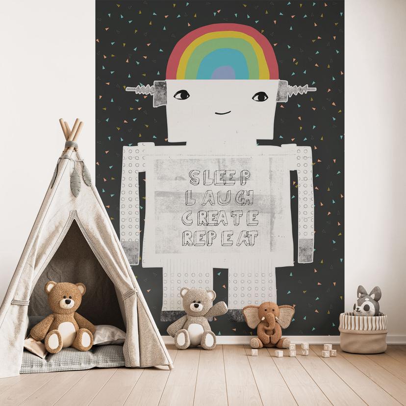 Fototapet, børnehave tapet regnbue robot Sleep Laugh Create - Treechild