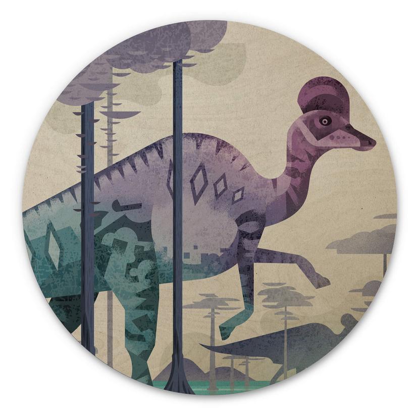 Væg cirkel træ Corythosaurus - Braun