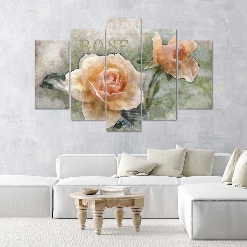 Stampa su tela 5 pezzi, fiori di rosa tea