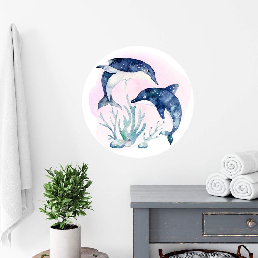 Sticker mural Kvilis - Couple de dauphins - Rond