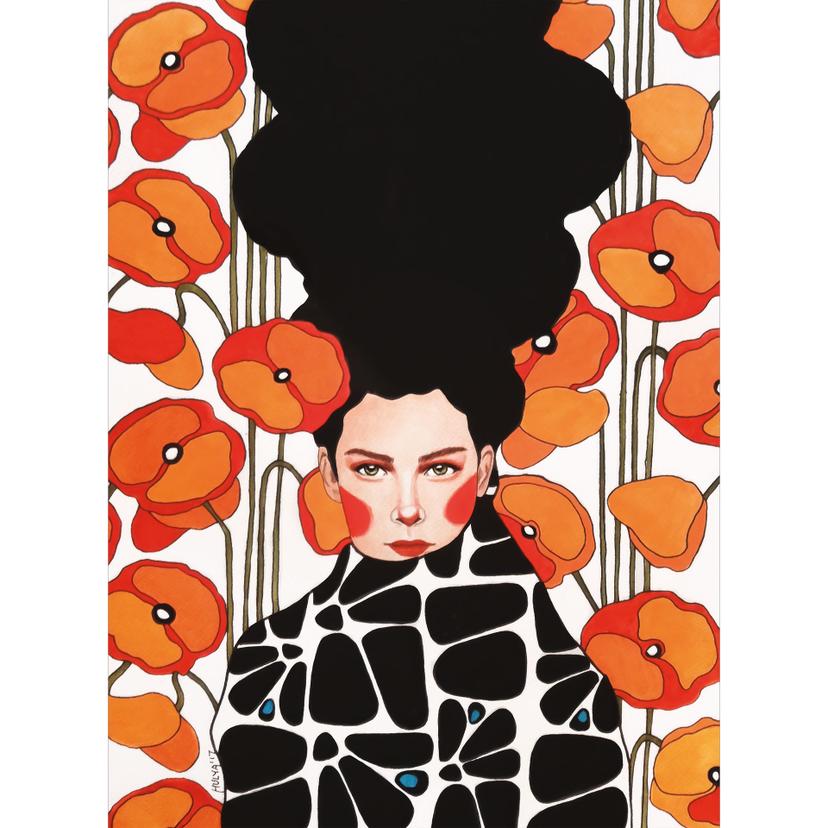 Fotomurale donna con fiori di papavero retrò - Hülya