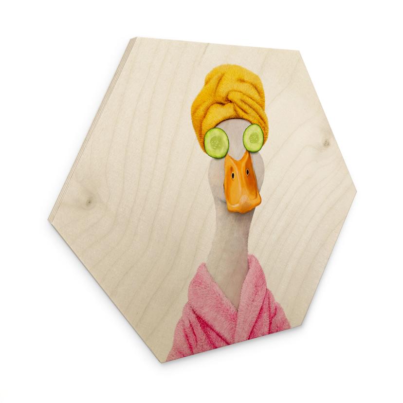 Tableau sur bois Canard Spa Amusant au Masque de Concombre Hexagone - Korenkova