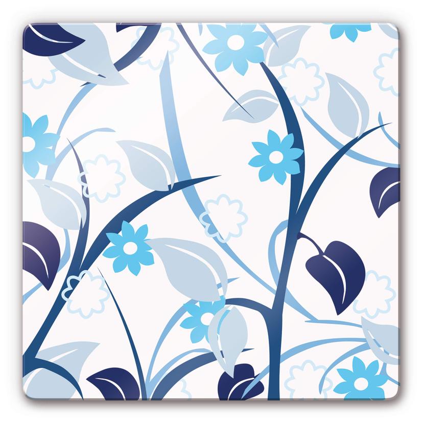 Glasbillede - Blå Blomsterhave