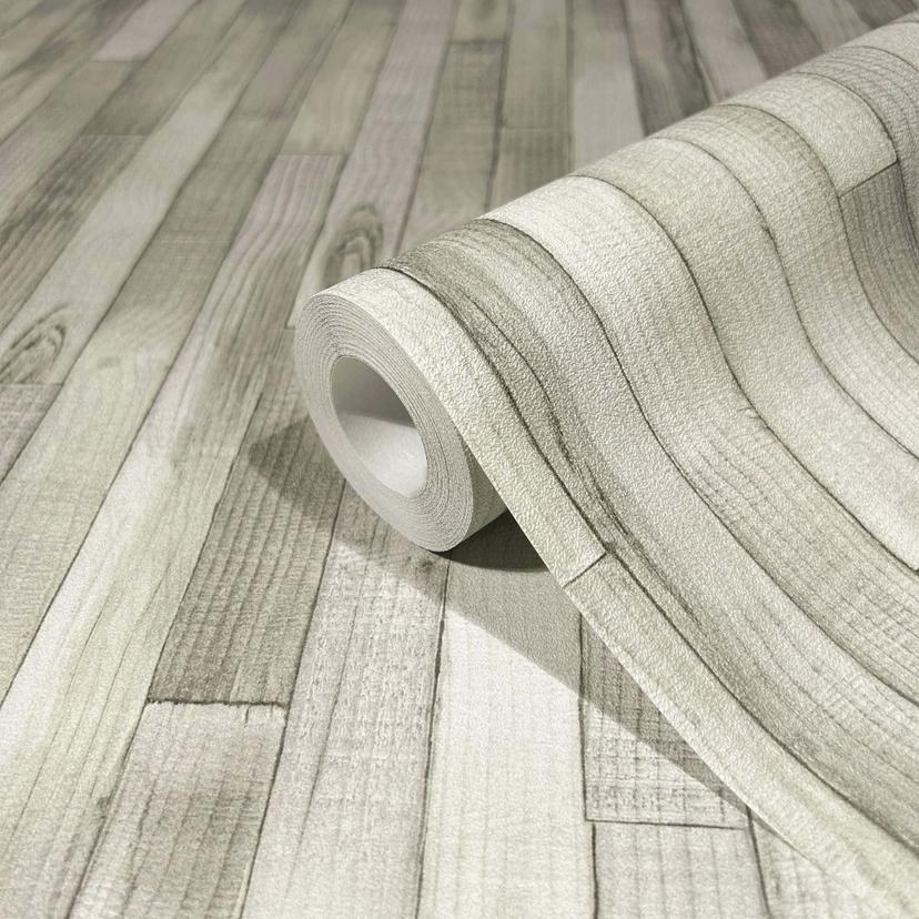 Non-woven tapet i trælook med korn grå træeffekt