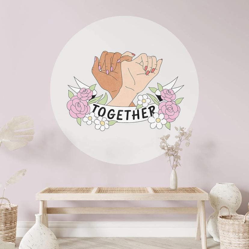 Together Sisterhood Floral Hands Wallsticker - Rund