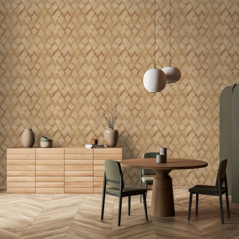 Ikke-vævet tapet i beige, brun rombe-illusion 3D-look moderne