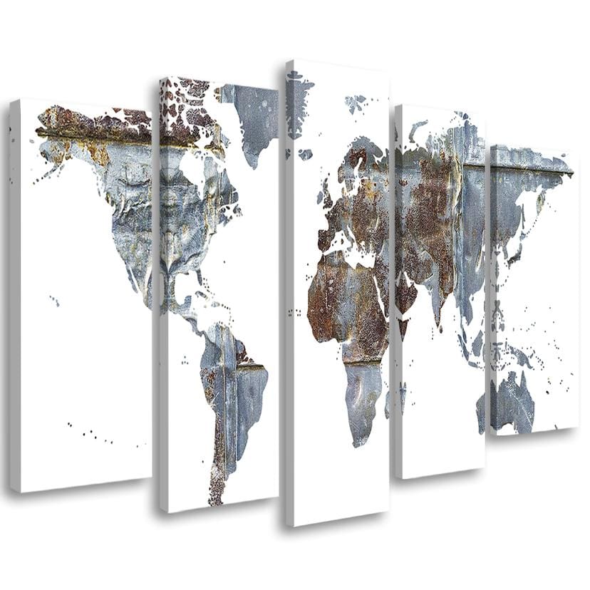 Impression sur toile en 5 parties, carte du monde abstraite