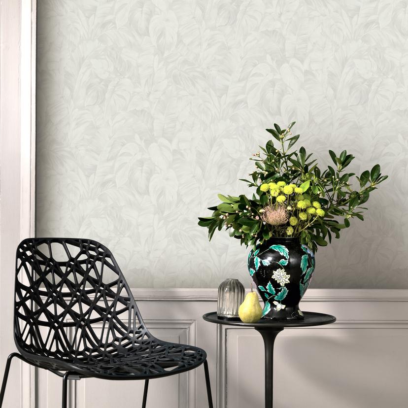 papier peint intissé imitation jungle en blanc