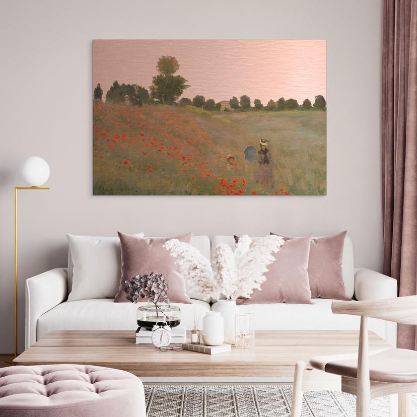 Alu-Dibond spazzolato con Effetto Oro, Argento e Rame - Campo di papaveri vicino ad Argenteuil - Monet