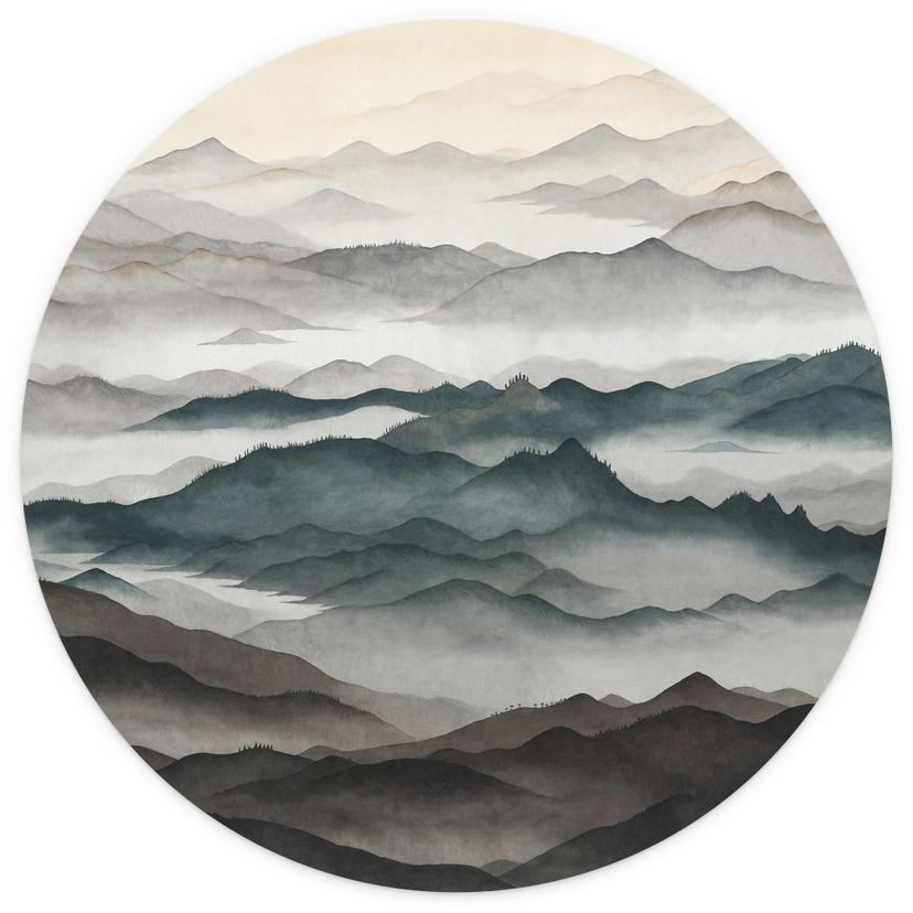 Fototapete Roerich Light - Nebelige Berglandschaft - Sir Edward x Grigory Gladarev - Rund