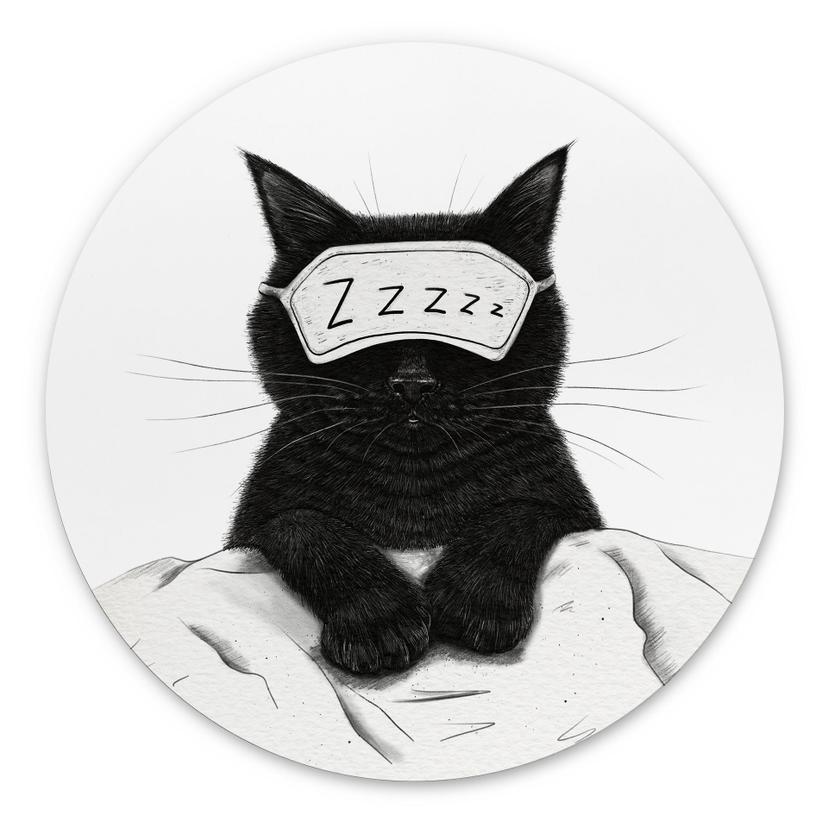 Wandbild Schwarze Katze mit Schlafmaske - Korenkova - Alu-Dibond Rund