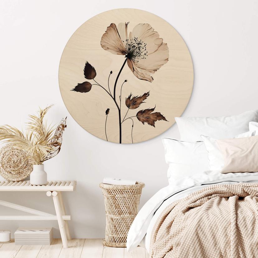 Holzbild Trockenblüte in Creme - Rund - Treechild