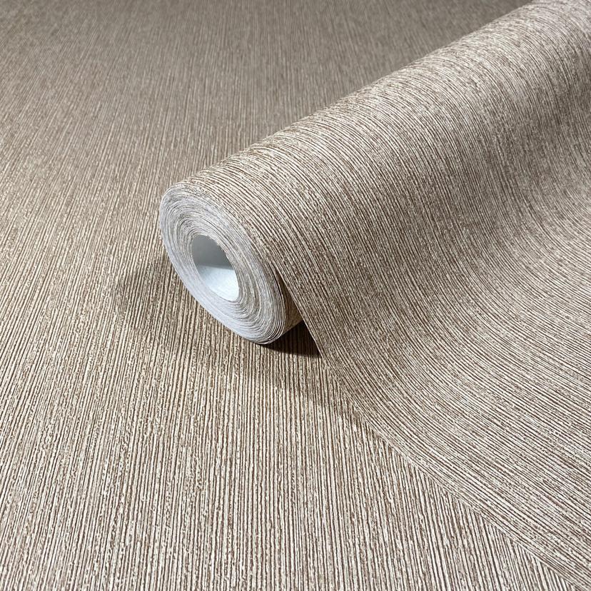 Non-woven tapet i textilutseende med strukturerad yta beige, brun enfärgad