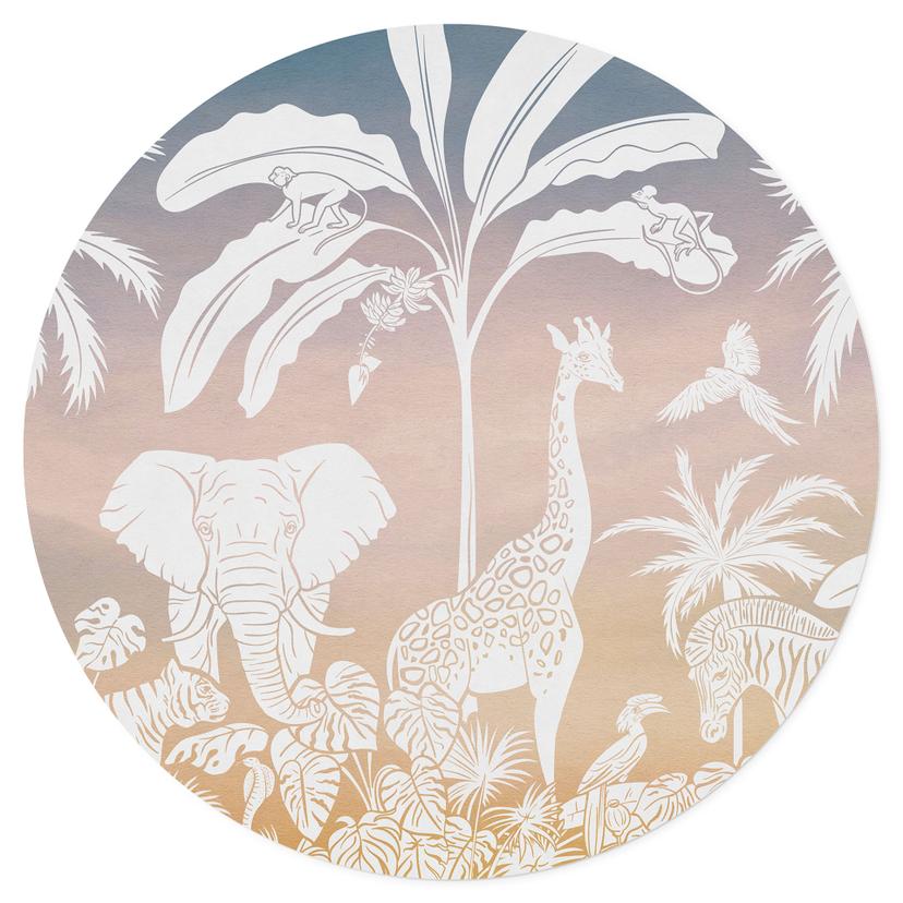 Paradiso della giungla con animali selvatici Adesivo murale - Ombre - Kikki Belle - Rotondo