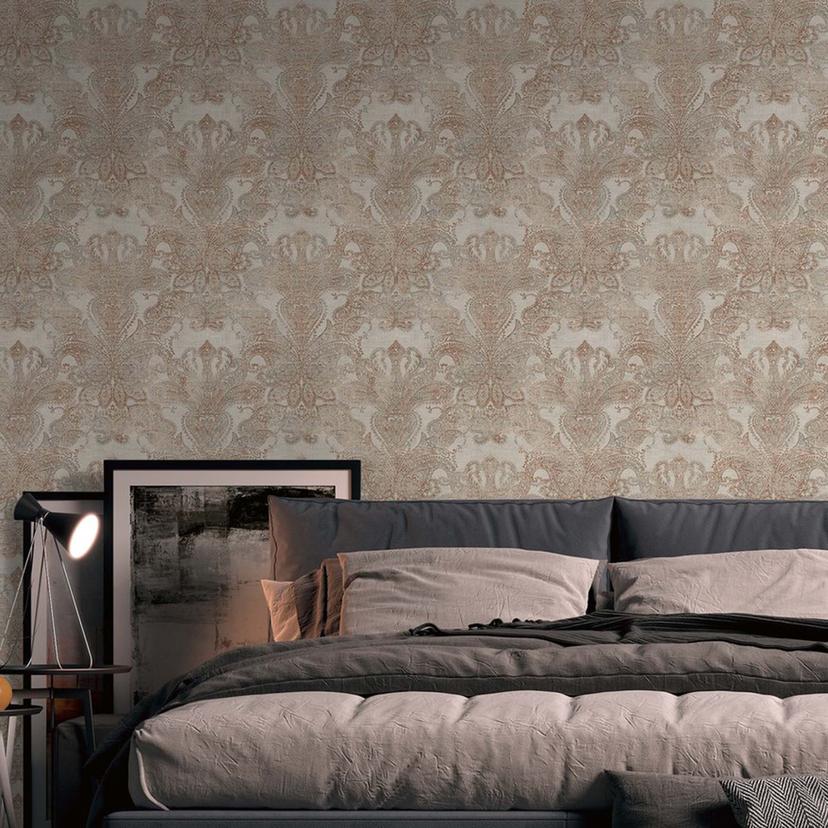 Papel pintado barroco vintage beige, gris, marrón rojizo - papel pintado no tejido con ornamentos