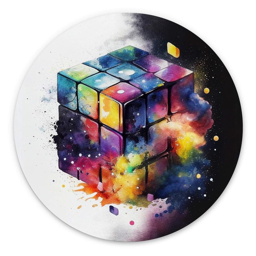 Vægcirkel Heine - Magical Rubik's Cube – print på aluminium (Alu-Dibond)