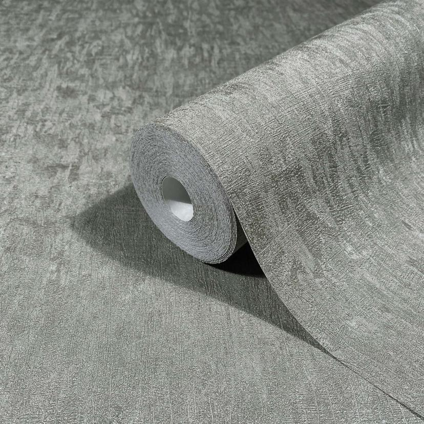 Papel pintado no tejido con aspecto de hormigón gris liso moderno