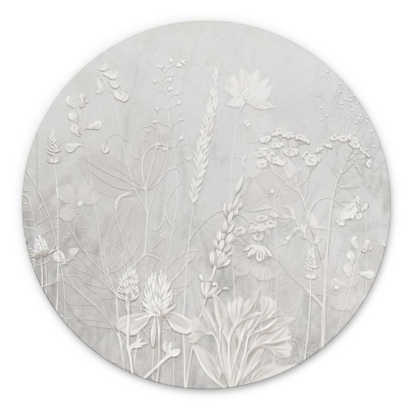 Wanddecoratie planten in wit in modern design - Ms Tiff - Alu-Dibond rond