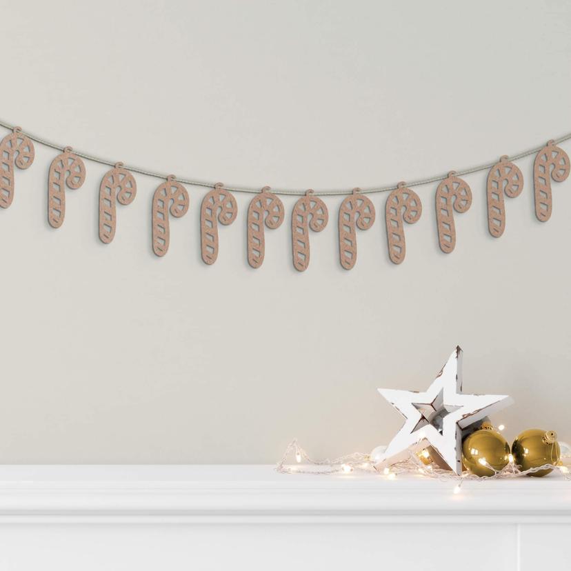 Decoración en madera de Navidad - Bastón de caramelo MDF natural (14 piezas) - 4x9 cm c/u