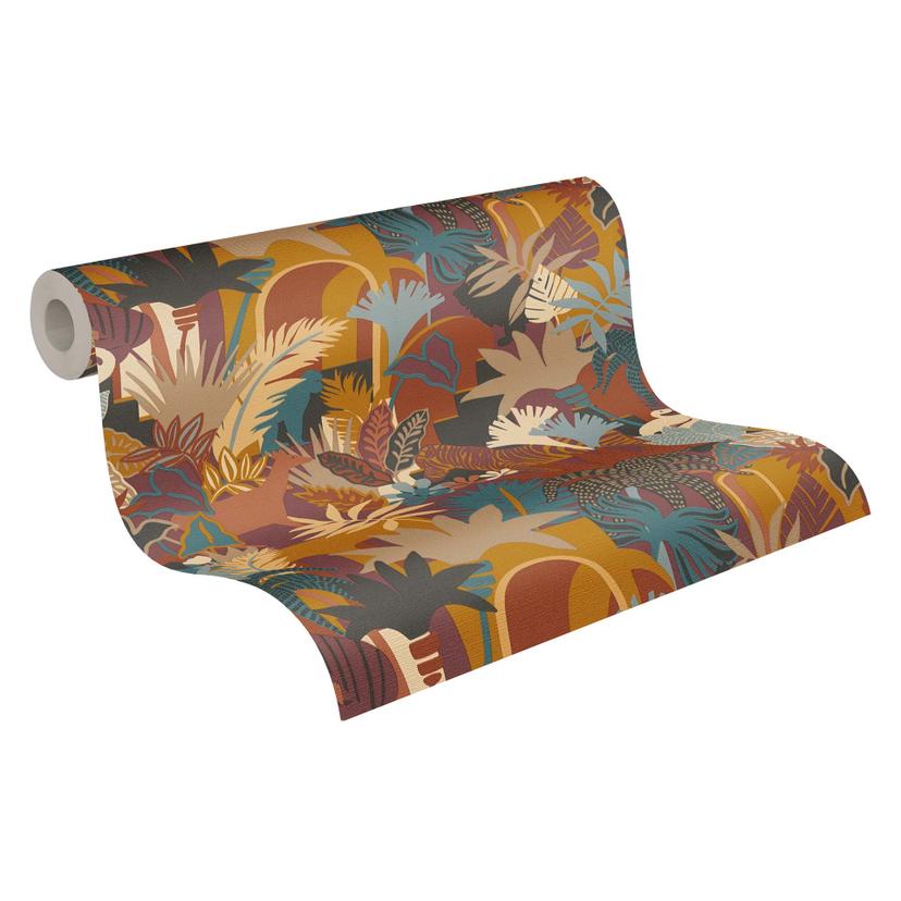Papel pintado estilo francés colorido - papel pintado tejido-no tejido jungla plantas naranja