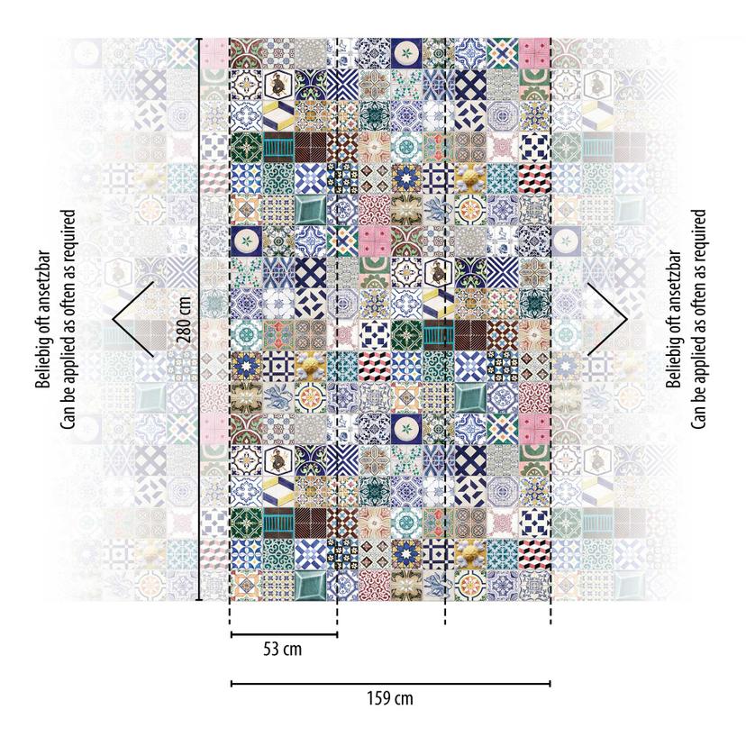 Carta da parati patchwork effetto piastrelle colorate - carta da parati mediterranea - carta da para