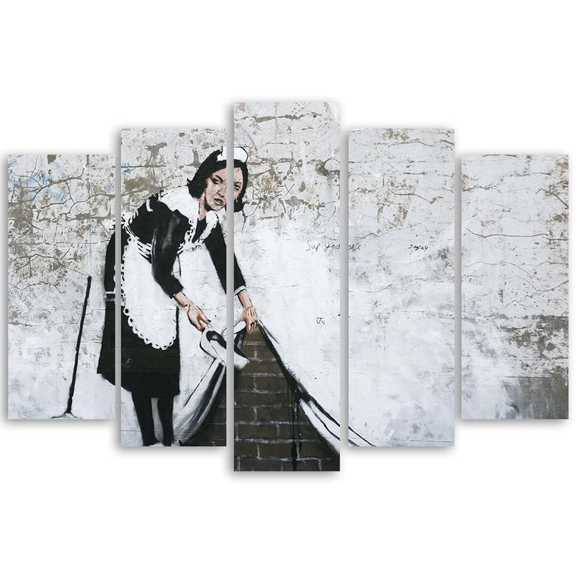Stampa su tela 5 pezzi, Banksy Maid Street Art