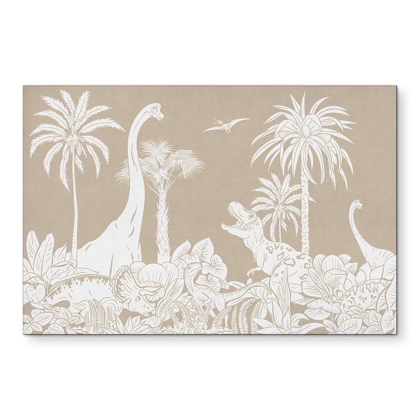 Billede Dinosaurer i den vilde jungle - Brun - Kikki Belle – print på aluminium (Alu-Dibond)