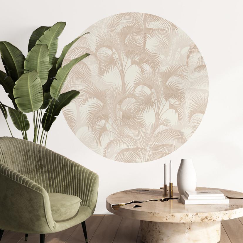 Vinilo decorativo de pared Palmeras en la jungla Beige - Bloomery Decor - Redondo