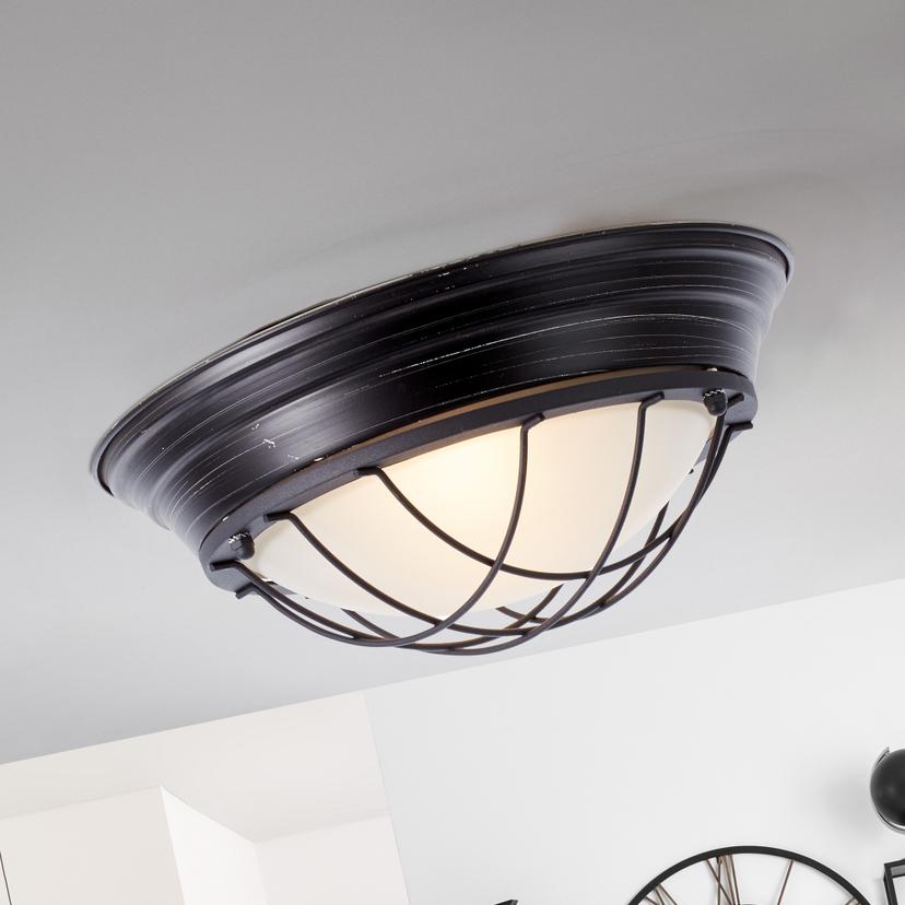 Wand- und Deckenleuchte Sina, schwarz, 14,5 x 34 cm, Glas Deckenlampe, dimmbar