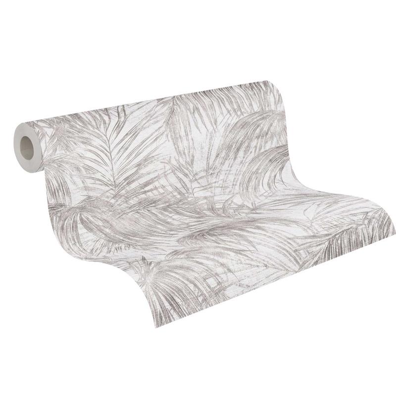 Papel pintado palmeras blancas grisáceas - Papel pintado no tejido con una Muestra tropical en tonos