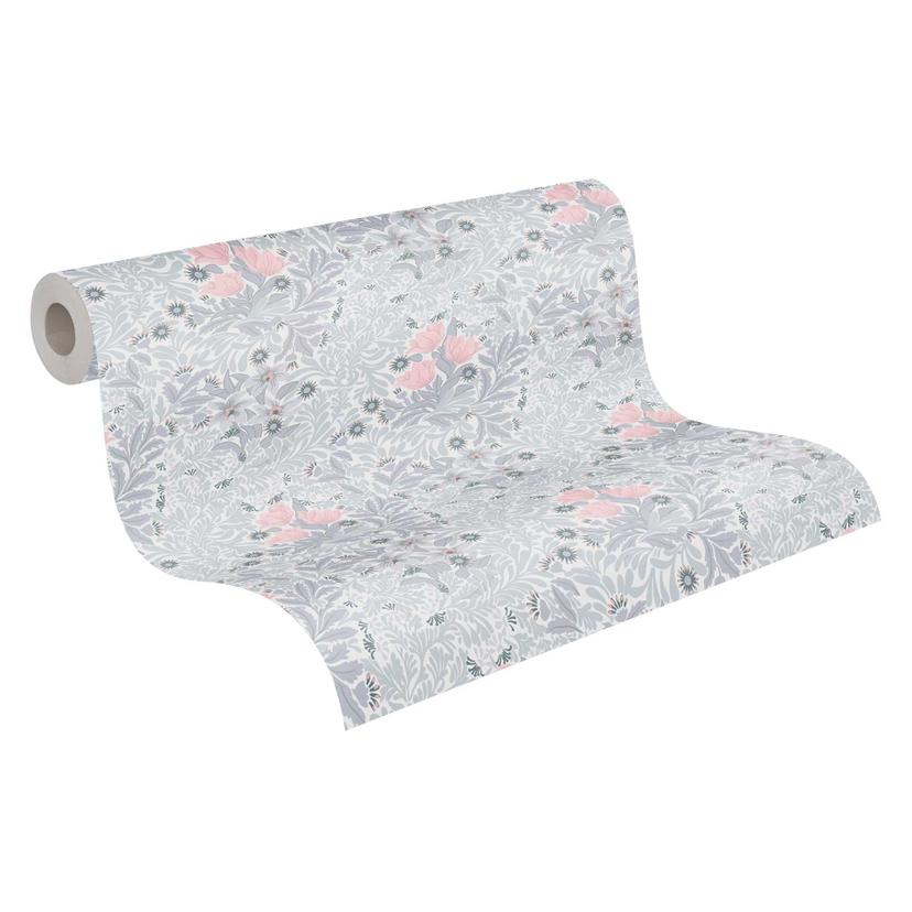 Florale Mustertapete Weiß Rosa - Tapete mit Blumen und Blättern