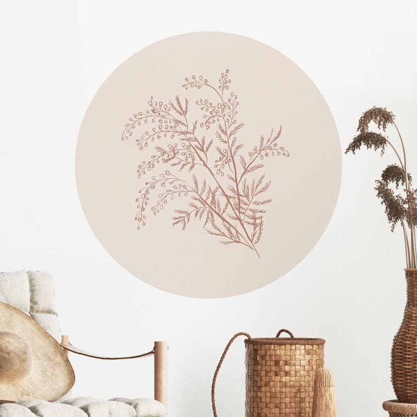 Wallsticker akaciegren i mokkafarve - Anis-illustration - Rund