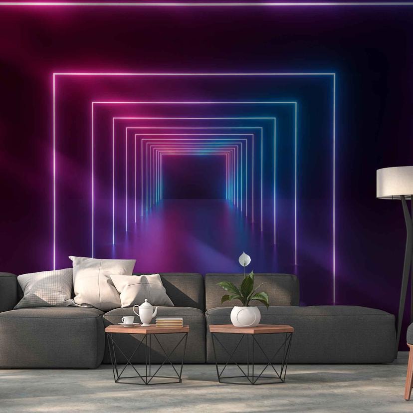 3D neon hall tapet i sort pink - non-woven tapet Designwalls 2 - 2,55 x 3,5 m